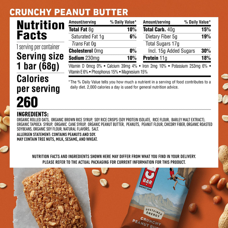 Clif Bar Crunchy Peanut Butter Energy Bar, 2.4 oz., 12 Bars/Box (CCC50120)