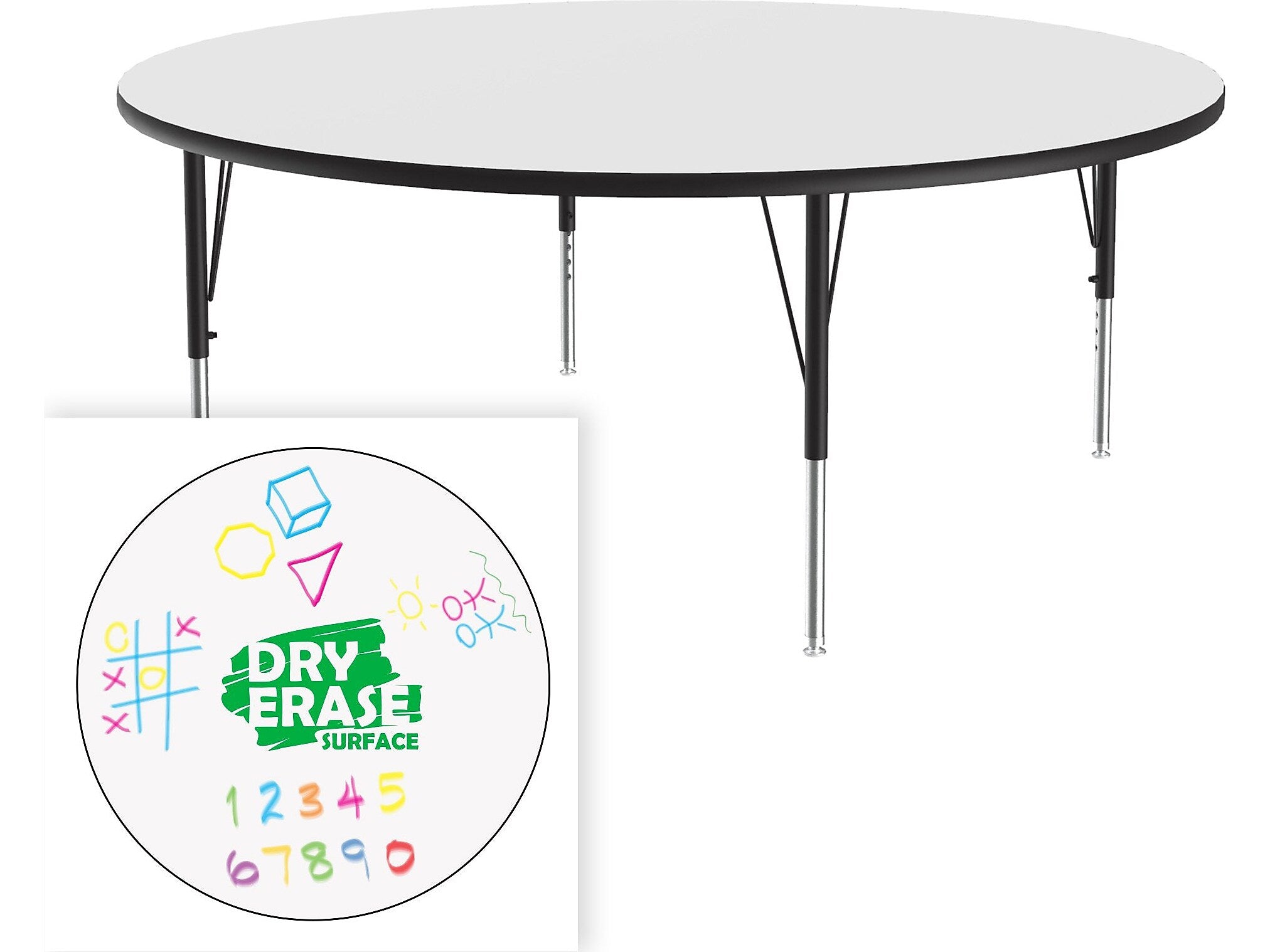 Correll 60" Round Activity Table, Height-Adjustable, Frosty White/Black (A60DE-RND-80)