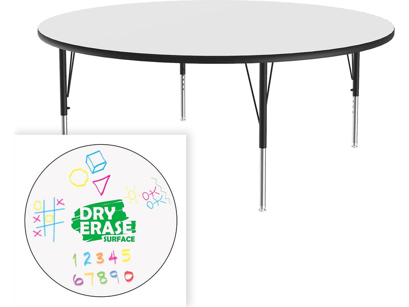 Correll 60" Round Activity Table, Height-Adjustable, Frosty White/Black (A60DE-RND-80)
