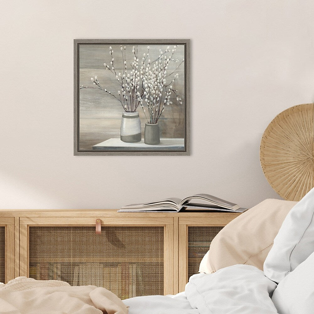 Amanti Art Pussy Willow Still Life Gray Pots Crop by Julia Purinton Framed Canvas Wall Art Print, 16" x 16" (A42674079000)