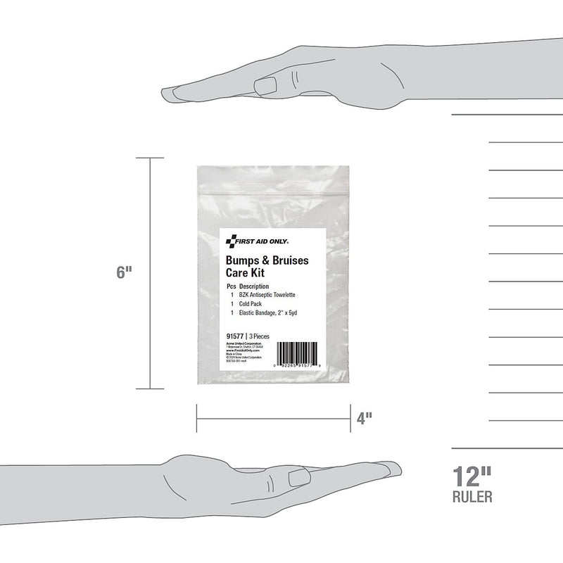 First Aid Only Bumps and Bruises Care Kit, 3 Pieces, 25 Packs/Carton (91577)