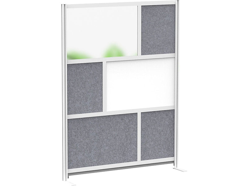 Luxor Workflow Series 6-Panel Freestanding Modular Room Divider System Starter Wall with Whiteboard, 70"H x 53"W, Gray/Silver