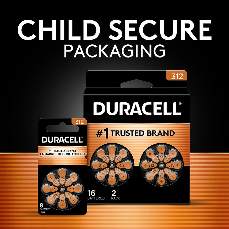 Duracell Size 312 Brown Hearing Aid Batteries, 8/Pack (DA312B8ZM09)