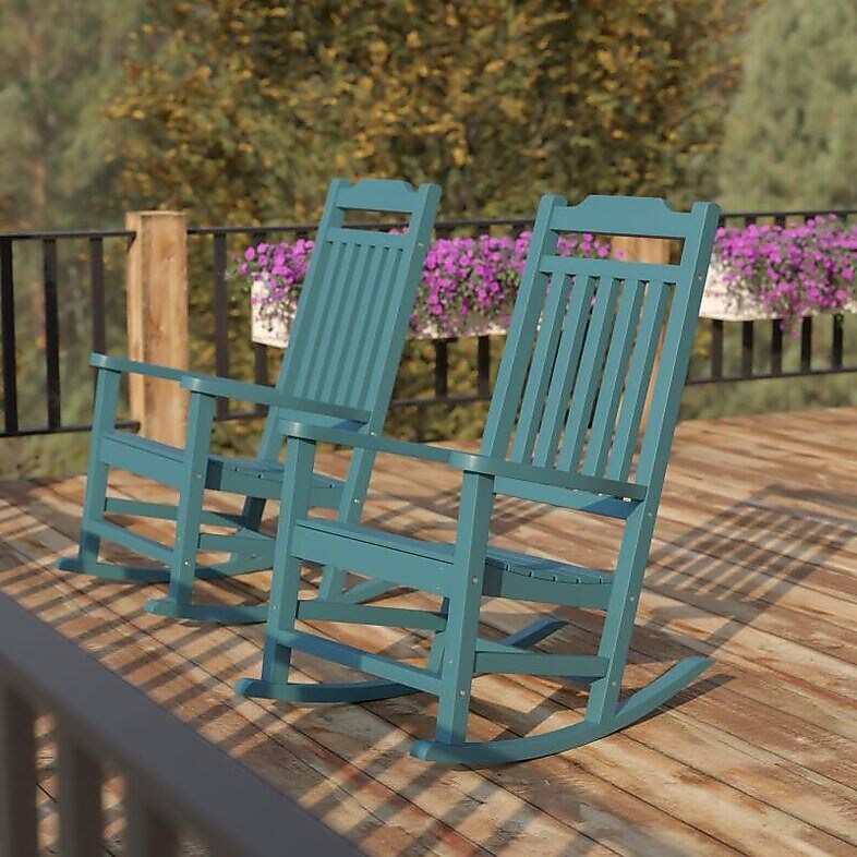 Flash Furniture Winston All-Weather Rocking Chair, Teal Faux Wood, 2/Pack (2JJC14703TL)