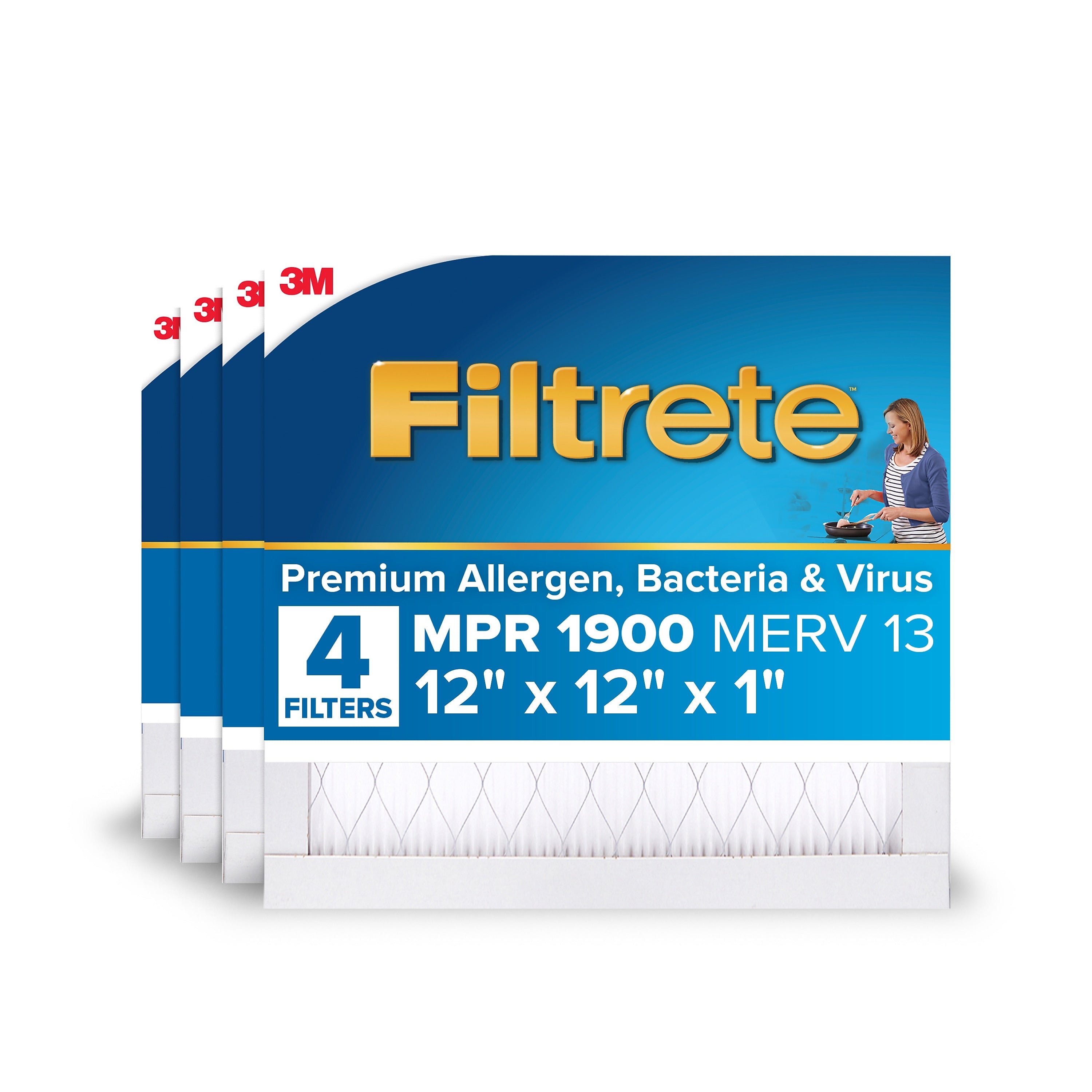 Filtrete High Performance 12" x 12" x 1" Pleated Air Filter, MERV 13, 4/Carton (1900 MPR)