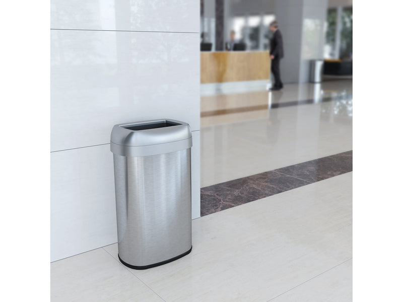HLS Commercial Stainless Steel Trash Can with Open Lid, 16-Gallon, Silver (HLS16STV)