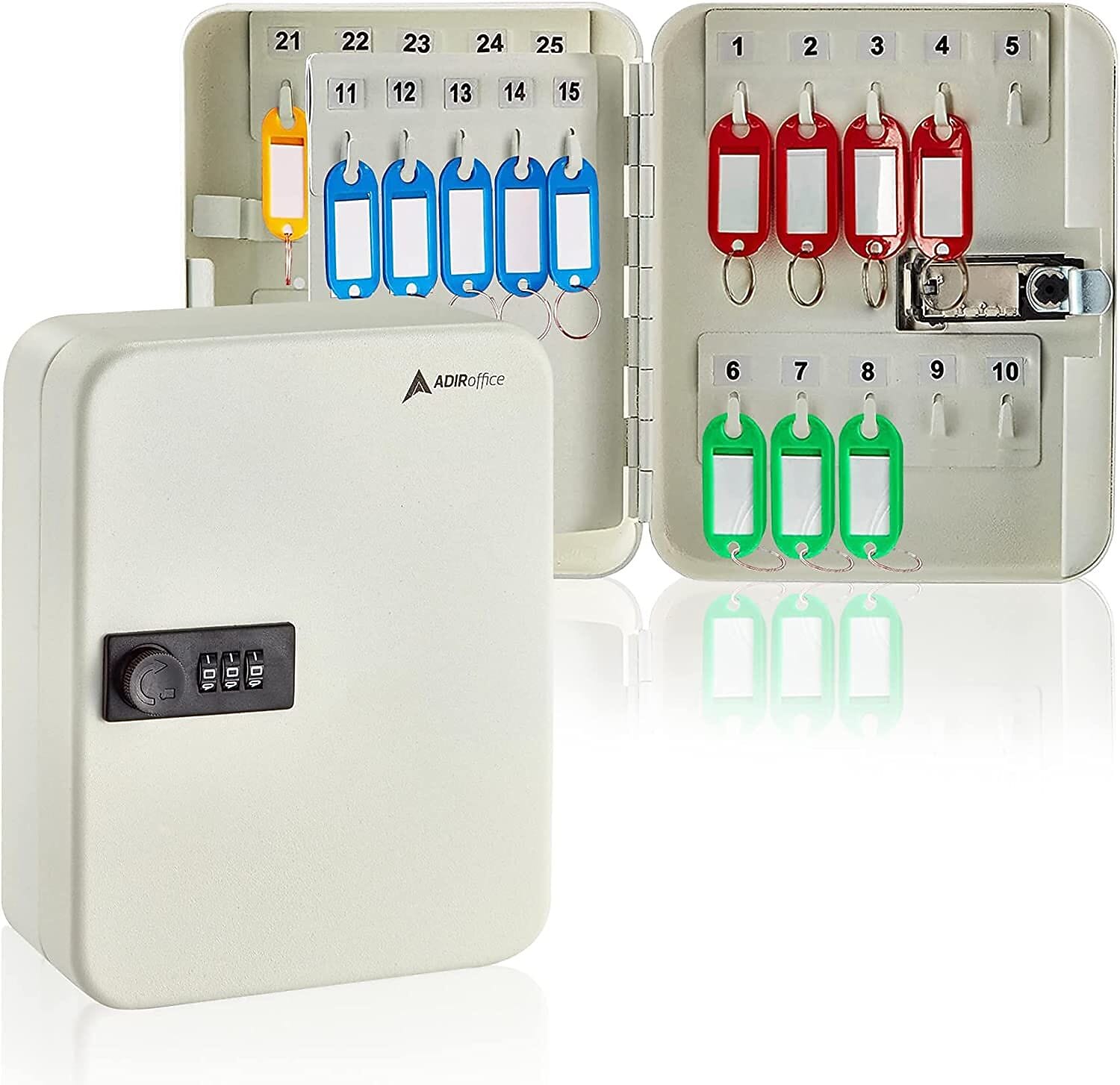 AdirOffice 30-Key Cabinet with Combination Lock and Key Tags, White (682-30-WHI-689-PKG)