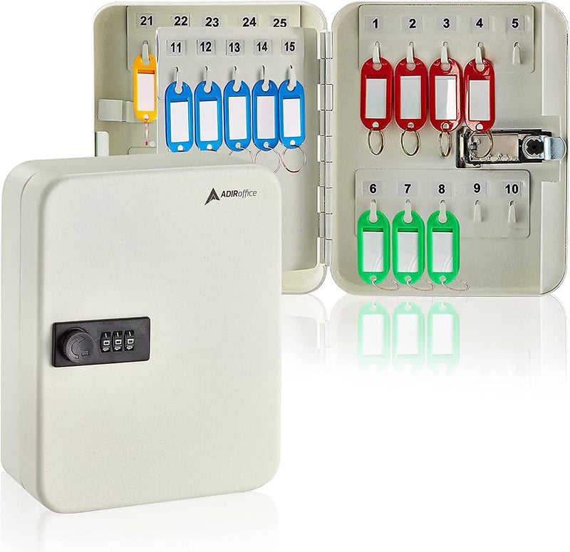 AdirOffice 30-Key Cabinet with Combination Lock and Key Tags, White (682-30-WHI-689-PKG)