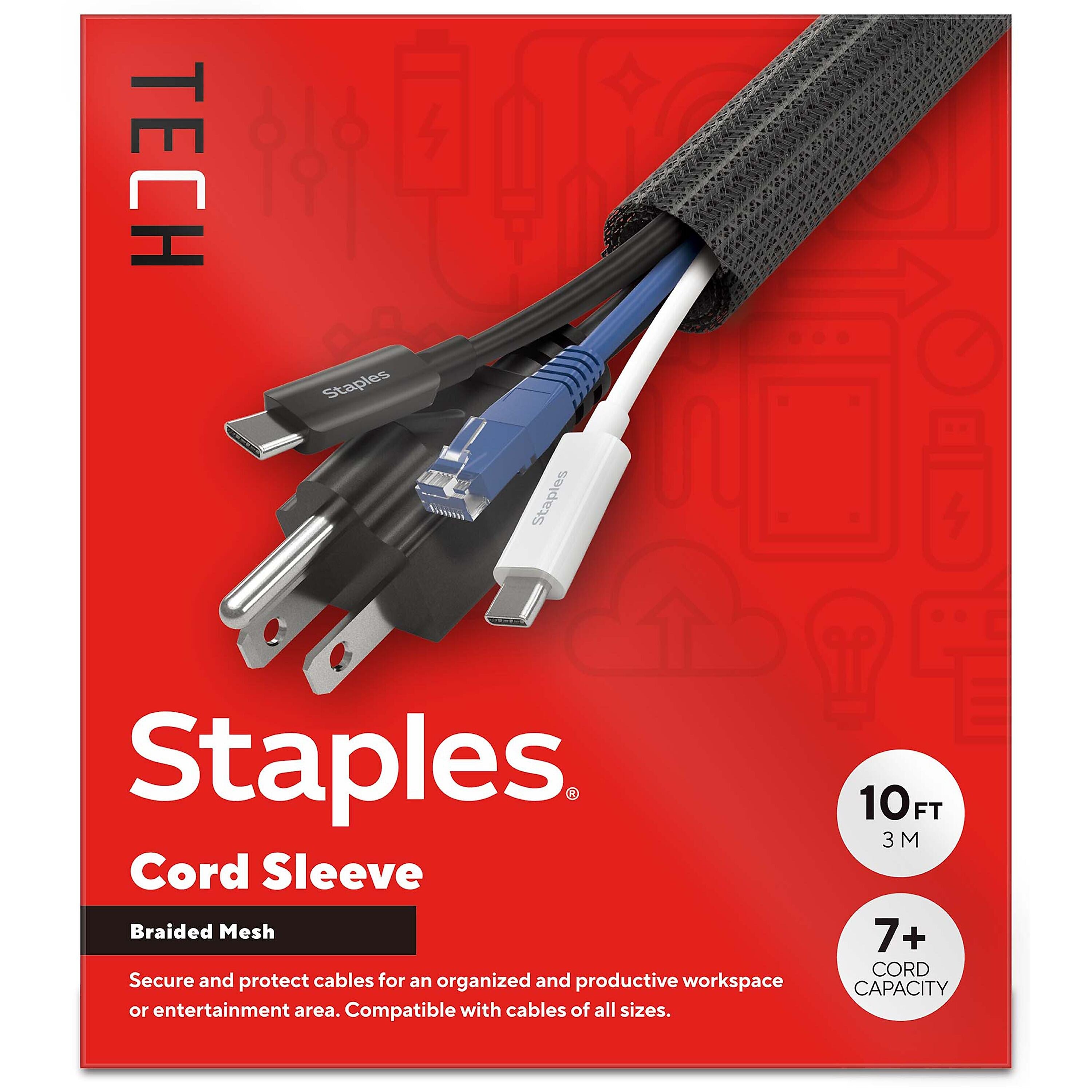 Staples TECH 10' Cord Sleeve, Black (ST62391)