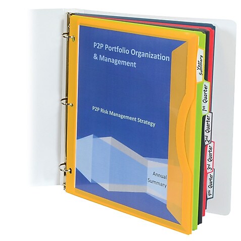 C-Line Poly Binder Pockets With Write-On Index Tabs, 3-Hole Punched, 5 Tabs, Assorted Colors (CLI06650)