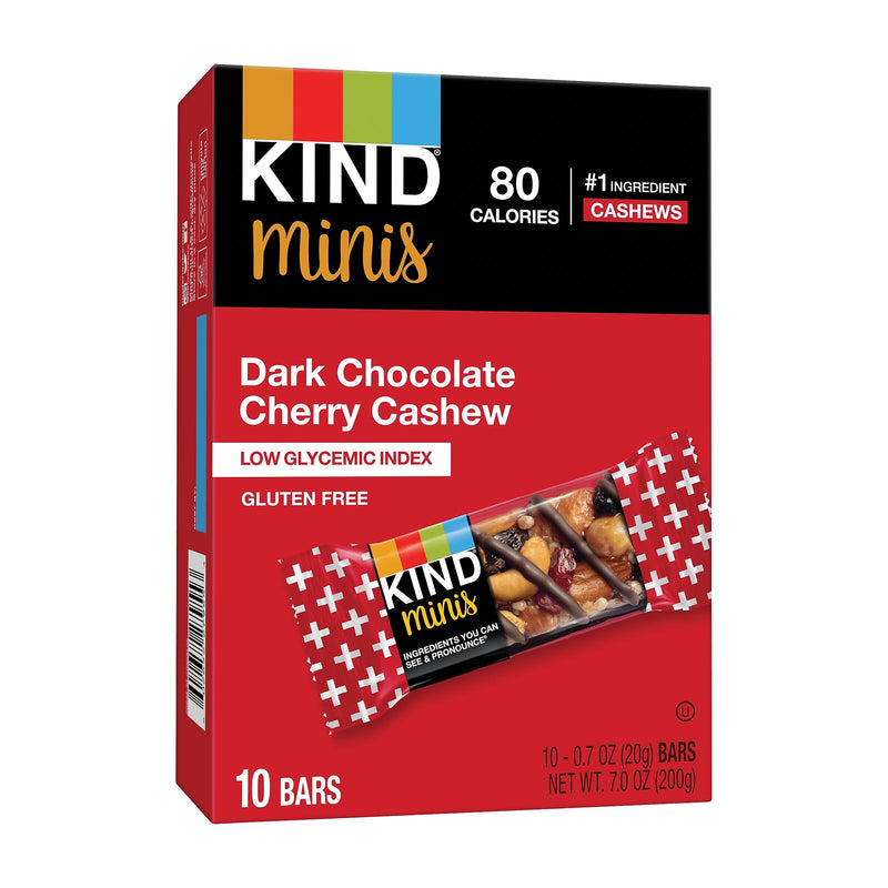 KIND Minis Gluten Free Dark Chocolate Cherry Cashew Nut Bar, 0.7 oz., 10 Bars/Box (KND27962)