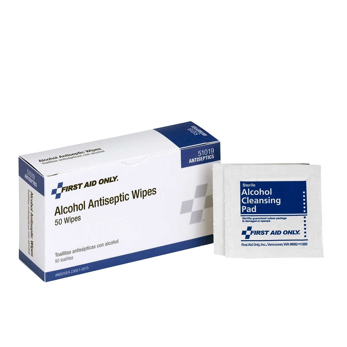 First Aid Only 2.25" x 1.13" Alcohol Cleansing Pads, 50/Box (51019)