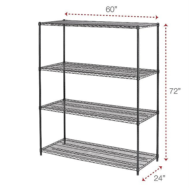 Alera All-Purpose Wire Shelving Starter Kit, 4-Shelf, 60 X 24 X 72, Black Anthracite+