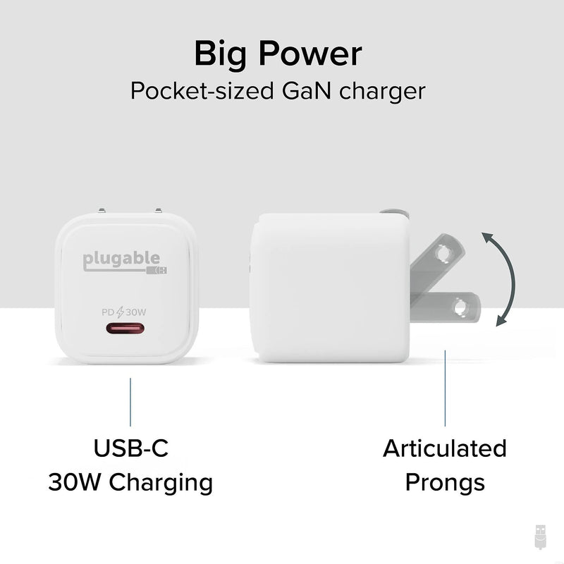 Plugable GaN USB-C Wall Charger, 30W, White (PS-30C1W)