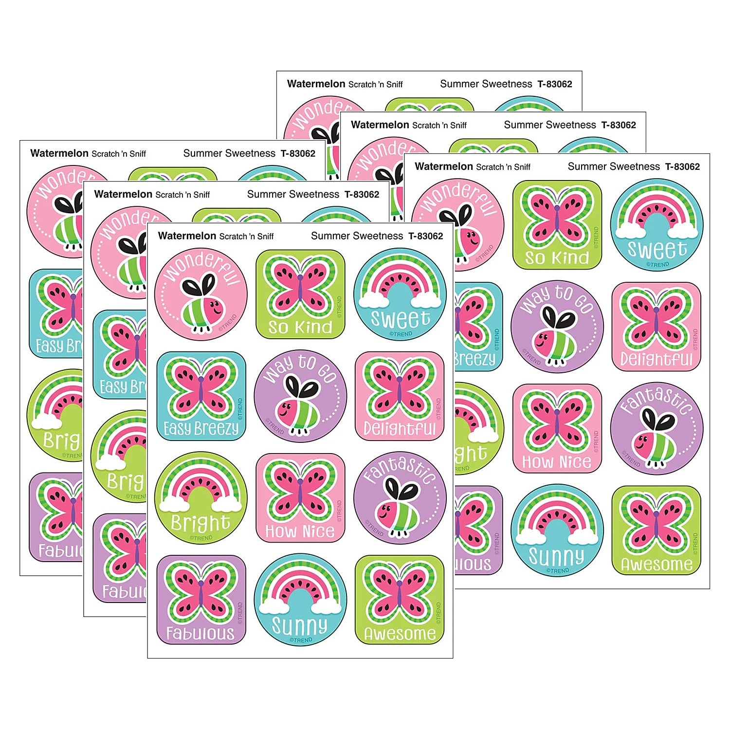 Trend Enterprises Summer Sweetness, Watermelon Scent Scratch 'n Sniff Stinky Stickers, Multicolored, 48/Pack, 6/Packs/Bundle