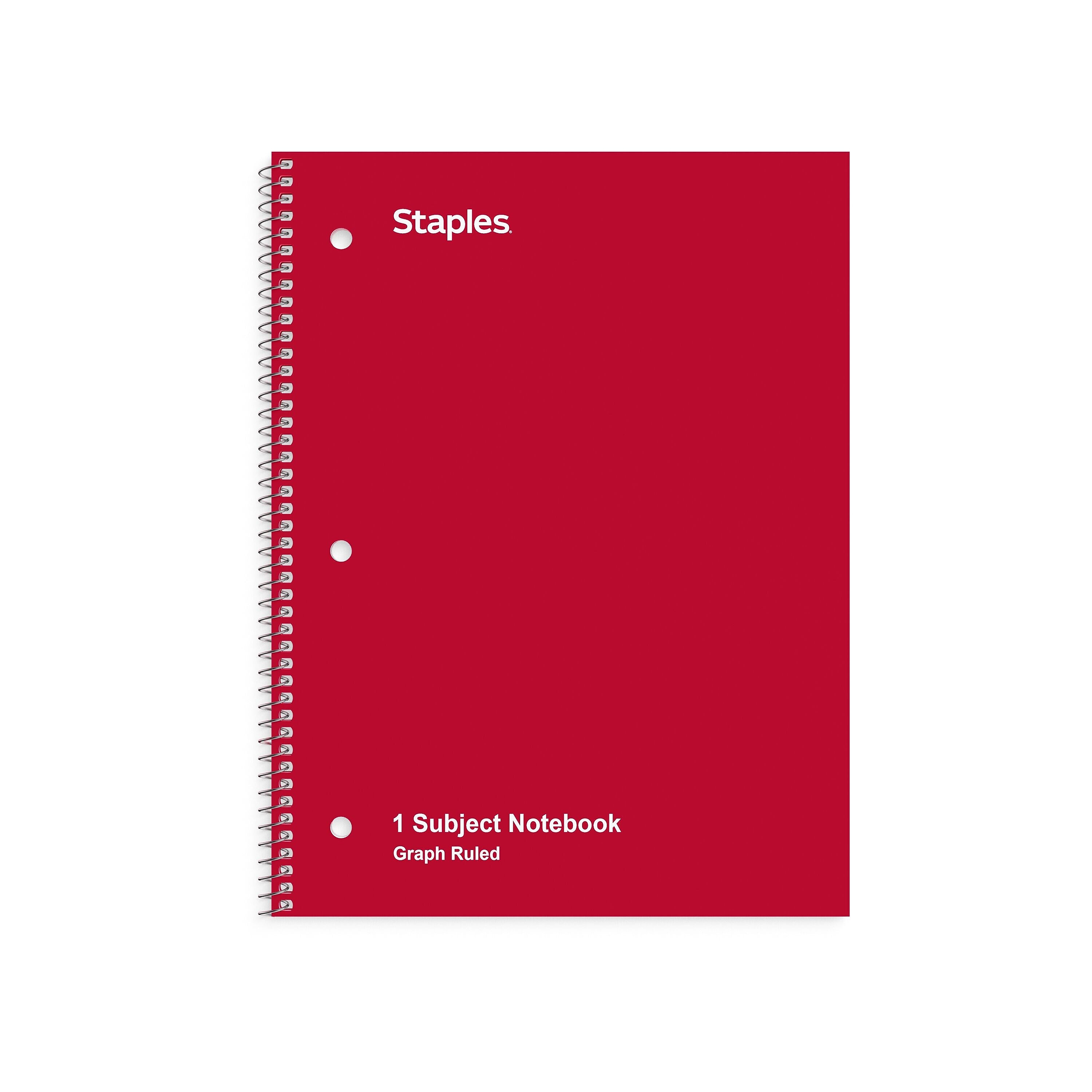 Staples 1-Subject Notebooks, 8" x 10.5", Graph Ruled, 70 Sheets, Red (ST23984C)