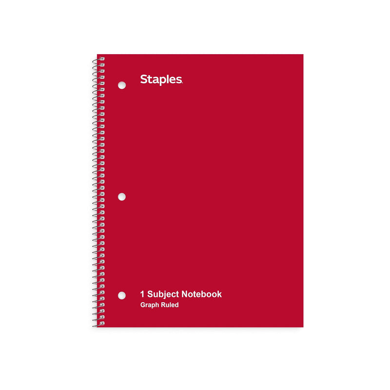 Staples 1-Subject Notebooks, 8" x 10.5", Graph Ruled, 70 Sheets, Red (ST23984C)