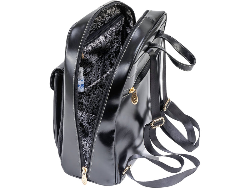 McKlein MOLINE Leather Laptop Backpack, Small, Black (99665)