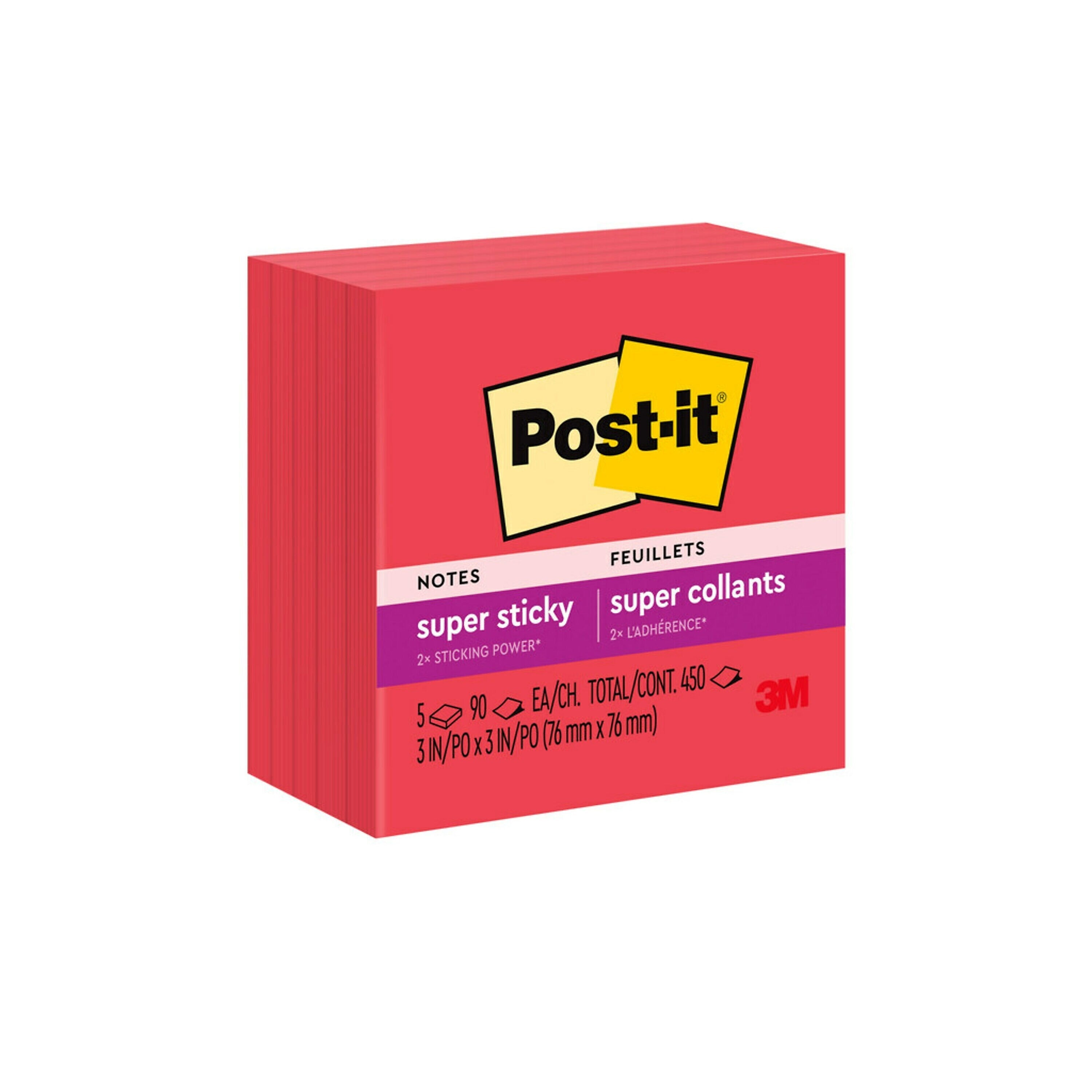 Post-it Super Sticky Notes, 3" x 3", Saffron, 90 Sheet/Pad, 5 Pads/Pack (654-5SSRR)