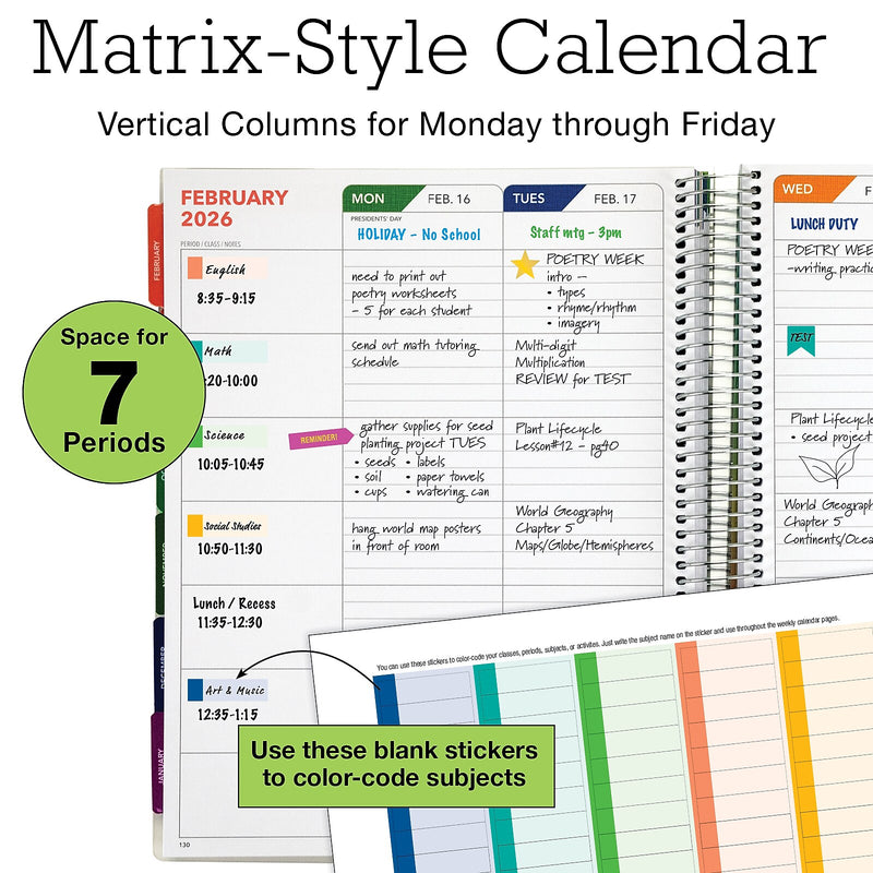 2025-2026 Global Printed Products Deluxe Tree Seasons 8.5" x 11" Academic Weekly & Monthly Teacher Planner, Plastic Cover