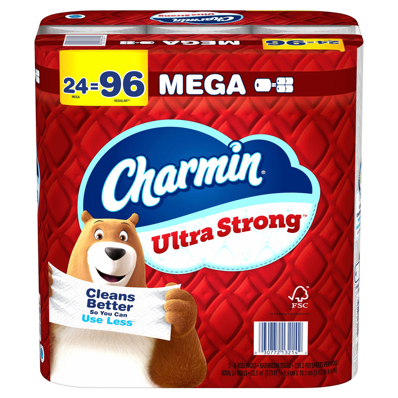 Charmin Ultra Strong Mega Toilet Paper, 2-Ply, White, 220 Sheets/Roll, 24 Rolls/Case(132140)