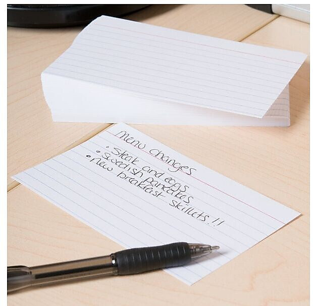 Universal Ruled Index Cards, 3" x 5", White, 100/Pack