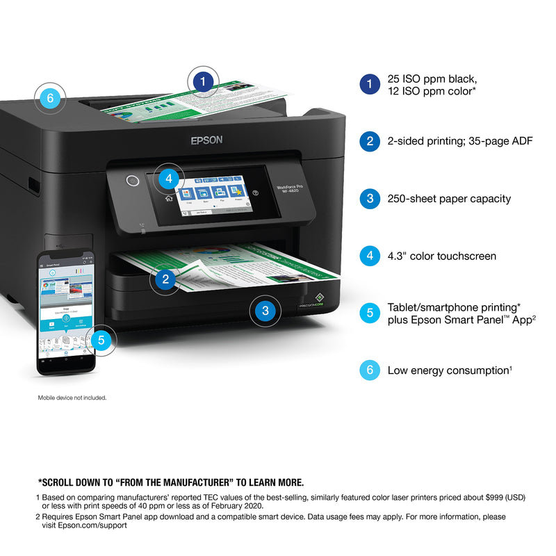 Epson WorkForce Pro WF-4820 Wireless Color Inkjet Printer, All-In-One, Print, Scan, Copy, Fax (9472527)
