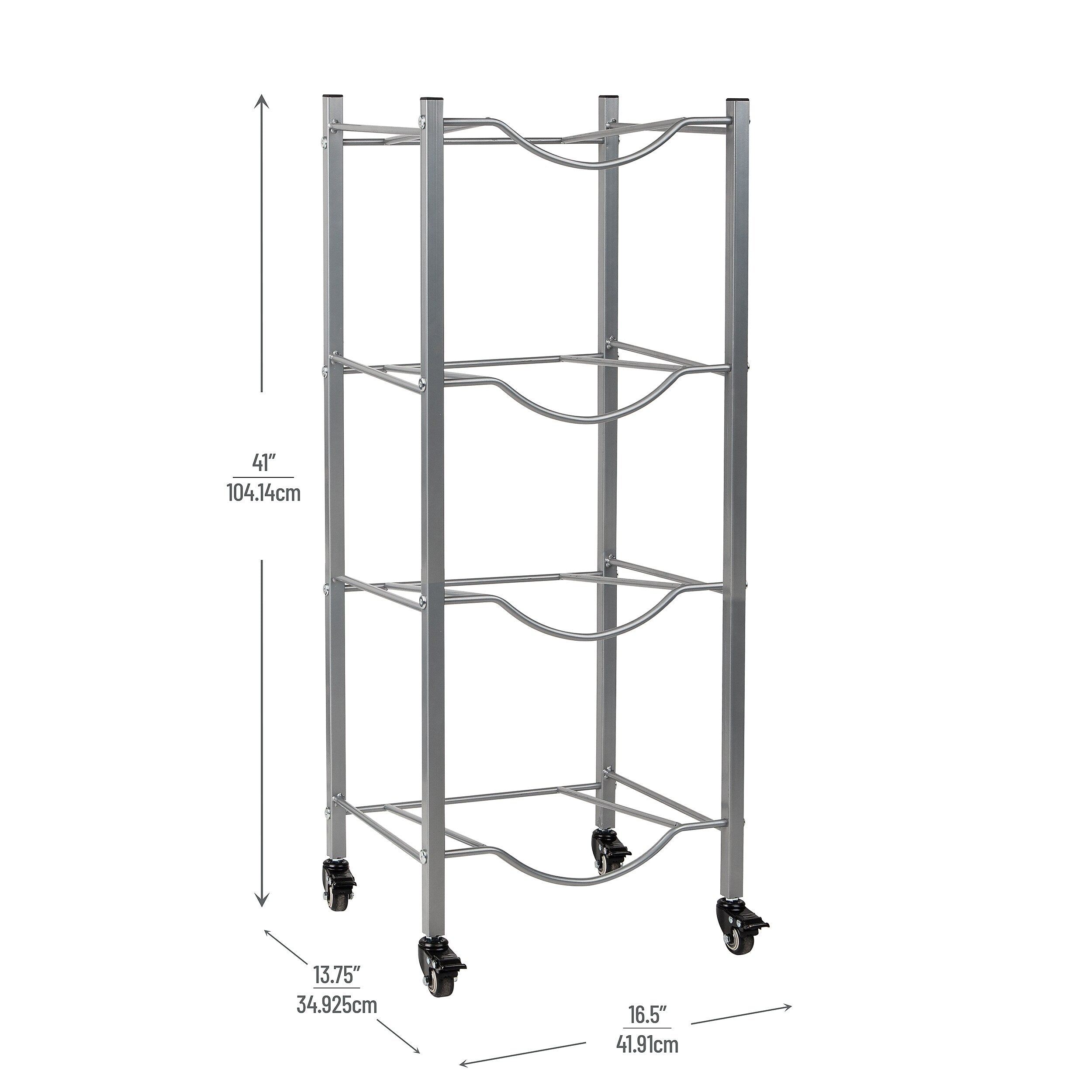 Mind Reader 4-Shelf Mobile Water Jug Stand Holder with Wheels, Metal, Silver (3TJUGWH-SIL)