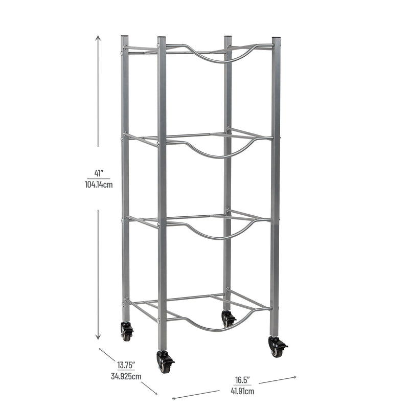Mind Reader 4-Shelf Mobile Water Jug Stand Holder with Wheels, Metal, Silver (3TJUGWH-SIL)