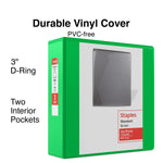 Staples 3" 3-Ring View Binder, D-Ring, Green (55428/26354)