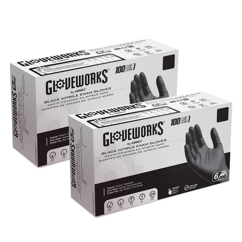 Gloveworks GWBEN Nitrile Exam Gloves, 2X-Large, Black, 100/Box (GWBEN49100)