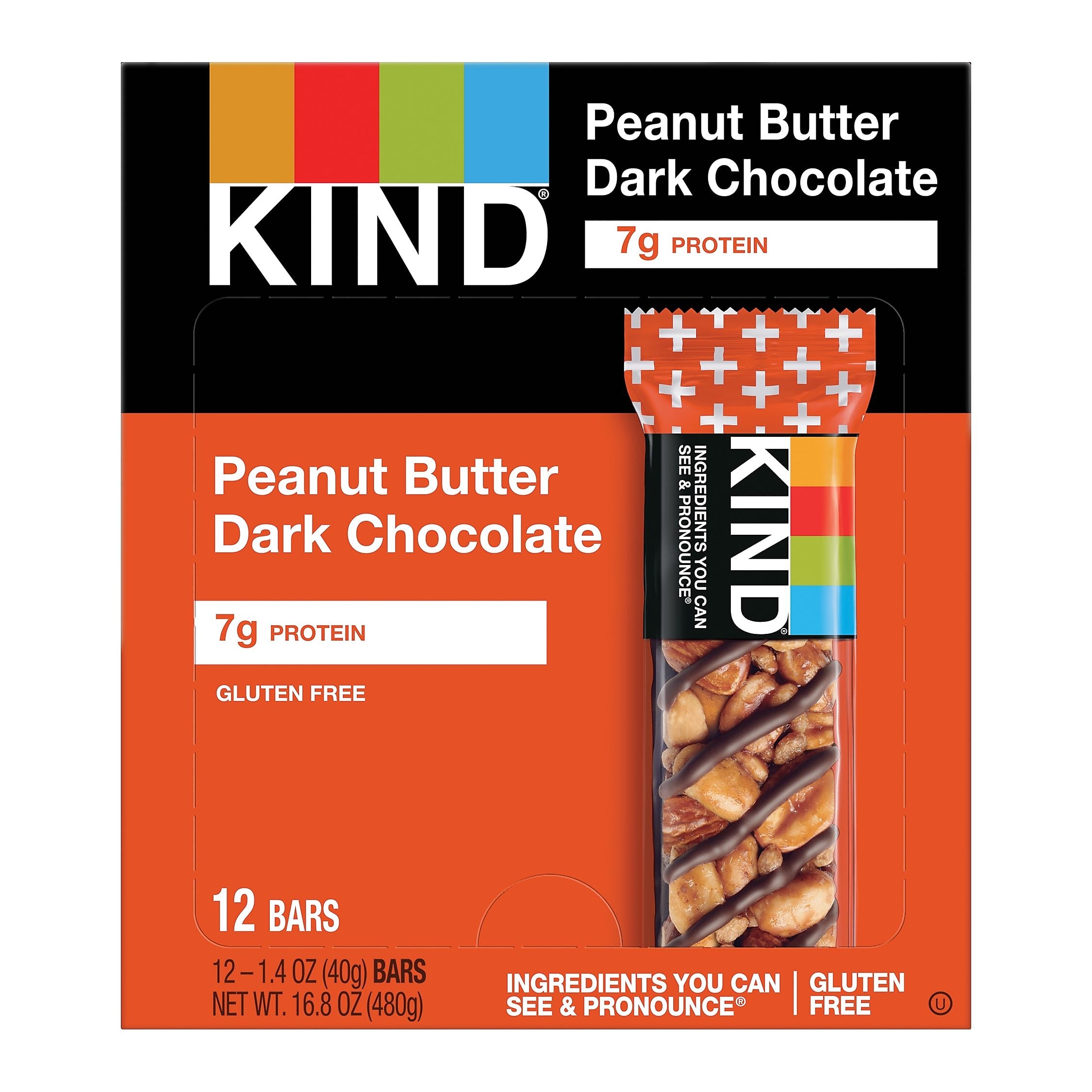 KIND Gluten Free Peanut butter Dark Chocolate Nut Bar, 1.4 oz., 12 Bars/Box (PHW17256)
