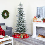 Nearly Natural 7.5-ft Slim Flocked Nova Scotia Spruce Artificial Christmas Tree with 450 Warm White LED Lights (T1856)