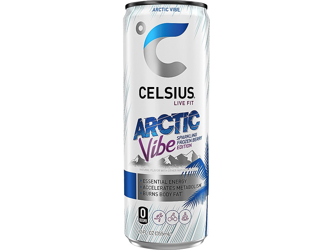 Celsius Sugar-Free Arctic Vibe Sparkling Energy Drink, 12 fl. oz., 12 Cans/Carton (02125)