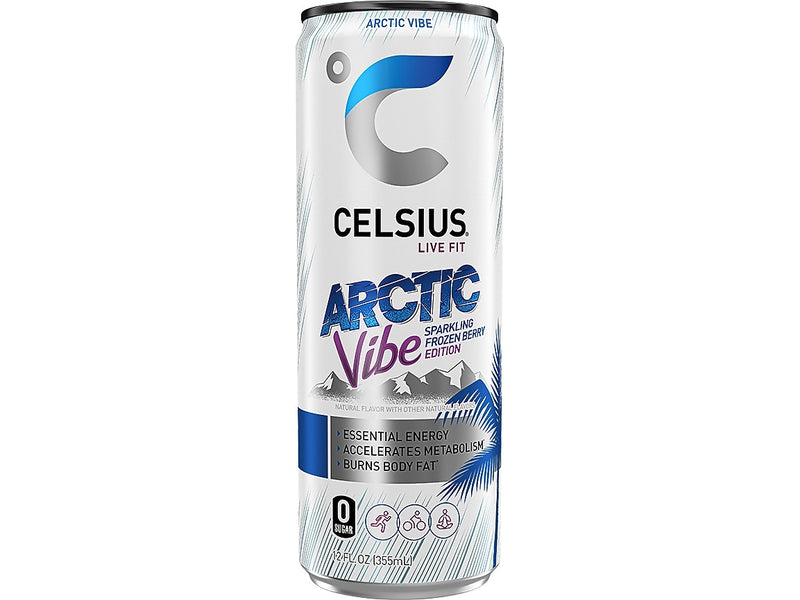 Celsius Sugar-Free Arctic Vibe Sparkling Energy Drink, 12 fl. oz., 12 Cans/Carton (02125)