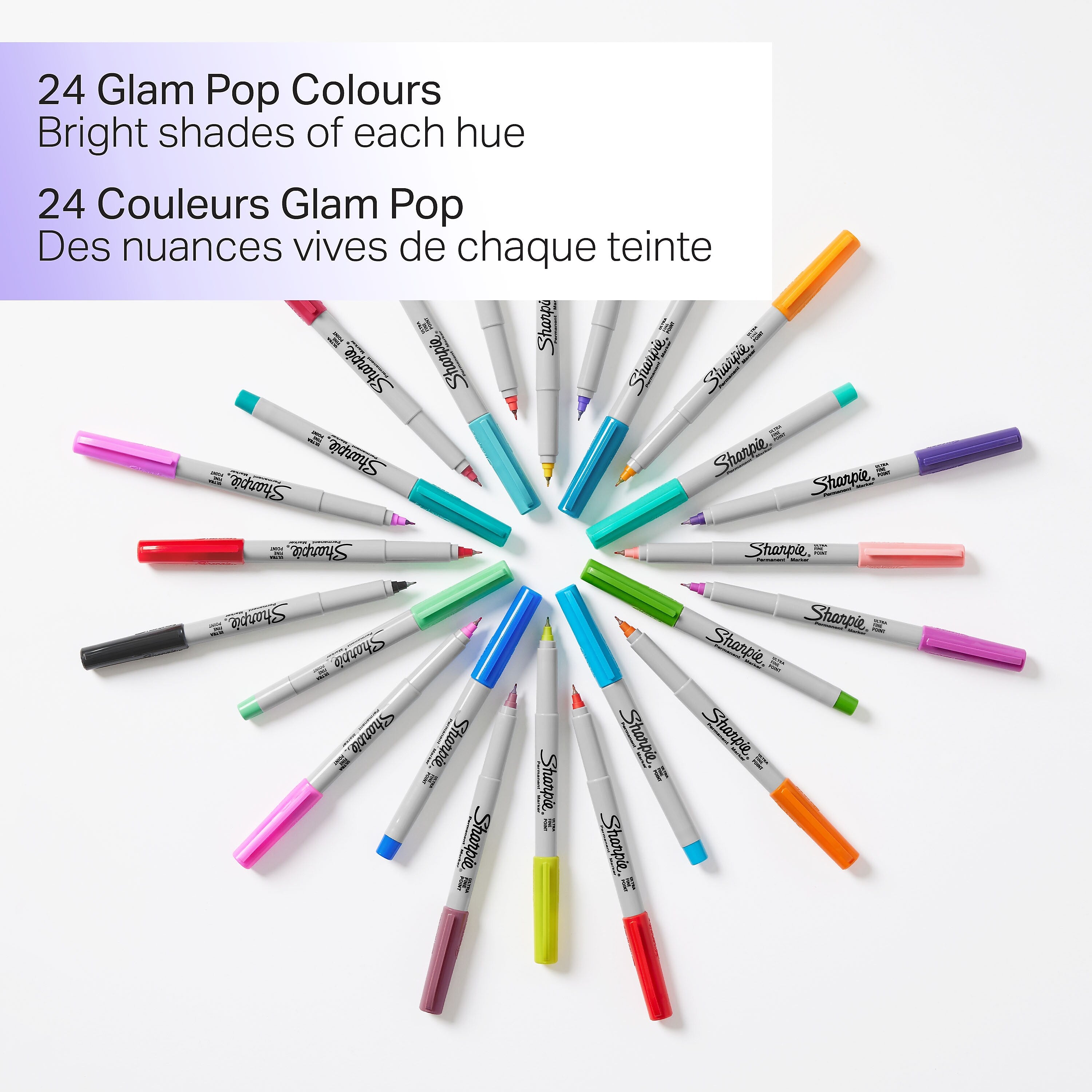 Sharpie Glam Pop Permanent Markers, Ultra Fine Tip, Assorted, 24/Pack (1949558)
