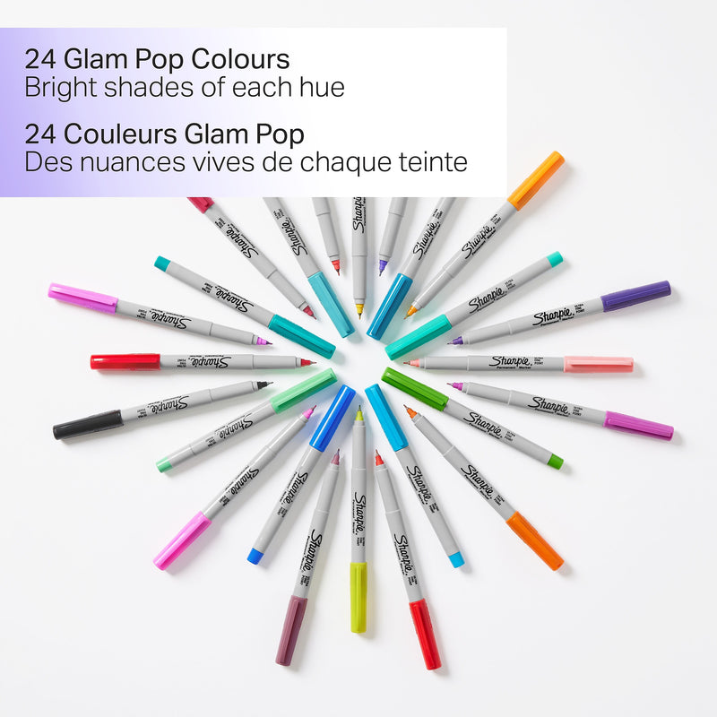 Sharpie Glam Pop Permanent Markers, Ultra Fine Tip, Assorted, 24/Pack (1949558)