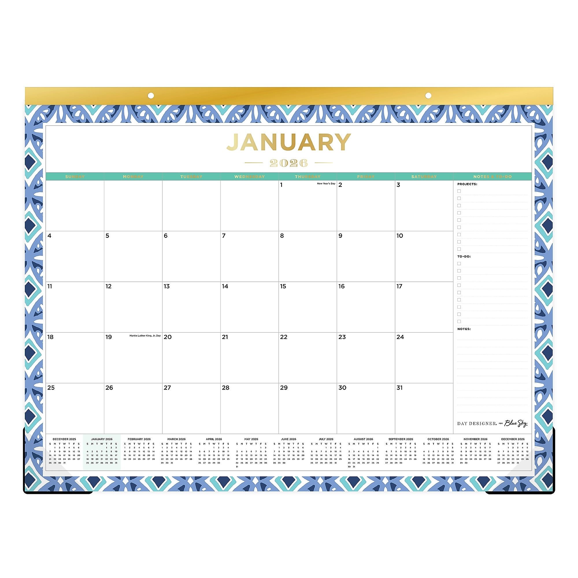 2026 Day Designer for Blue Sky Tile 22" x 17" Monthly Desk Calendar (133694-26)
