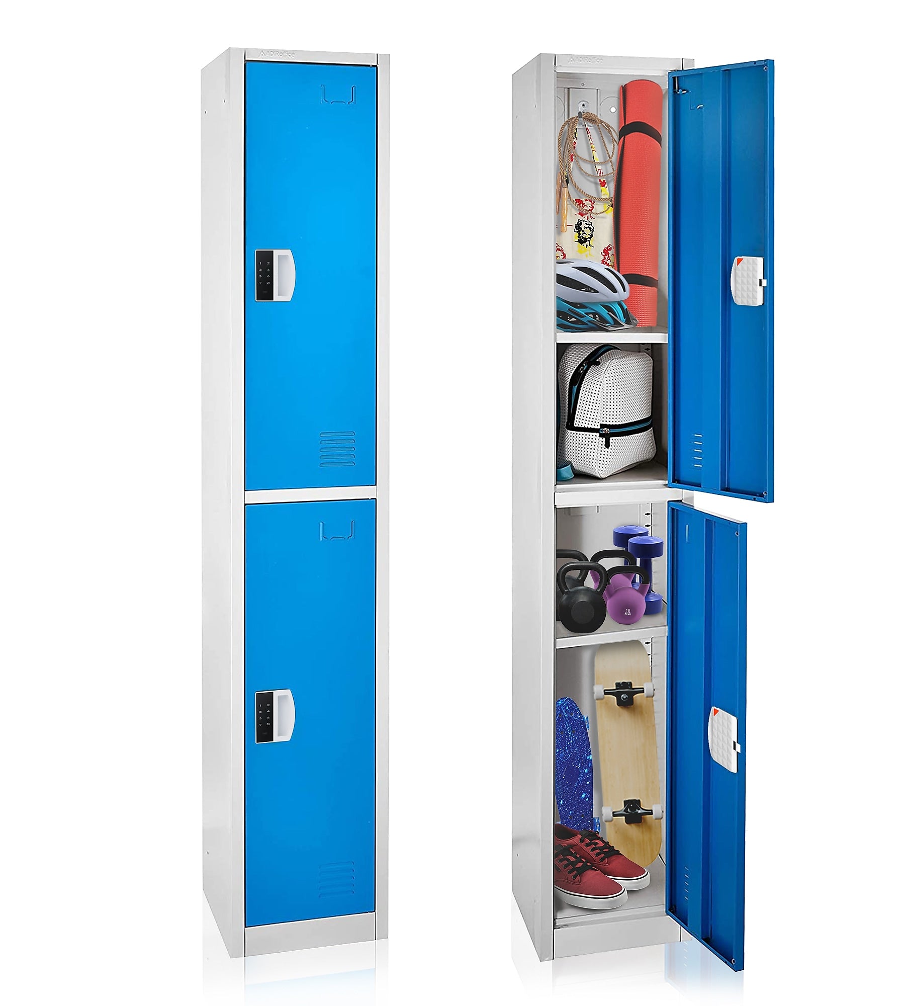 AdirOffice 72"H 2-Tier Blue Storage Locker (ADI629-202-BLU-DL)