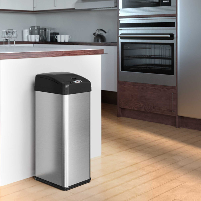 iTouchless Stainless Steel Sensor Trash Can with Wide Lid Opening and AbsorbX Odor Control System, 13 Gal., Silver (IT13MX)