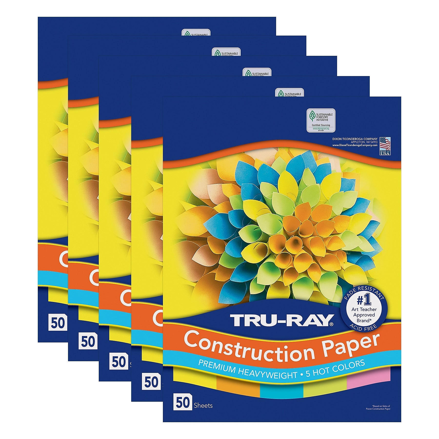 Tru-Ray 9" x 12" Construction Paper, Assorted Colors, 50 Sheets/Pack, 5 Packs/Bundle (PAC6596-5)