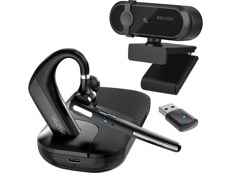 Delton 90X Ultralight Executive Wireless Noise Canceling Bluetooth Headset with 1080p Webcam (DBTHEAD90XBTDLCAM)