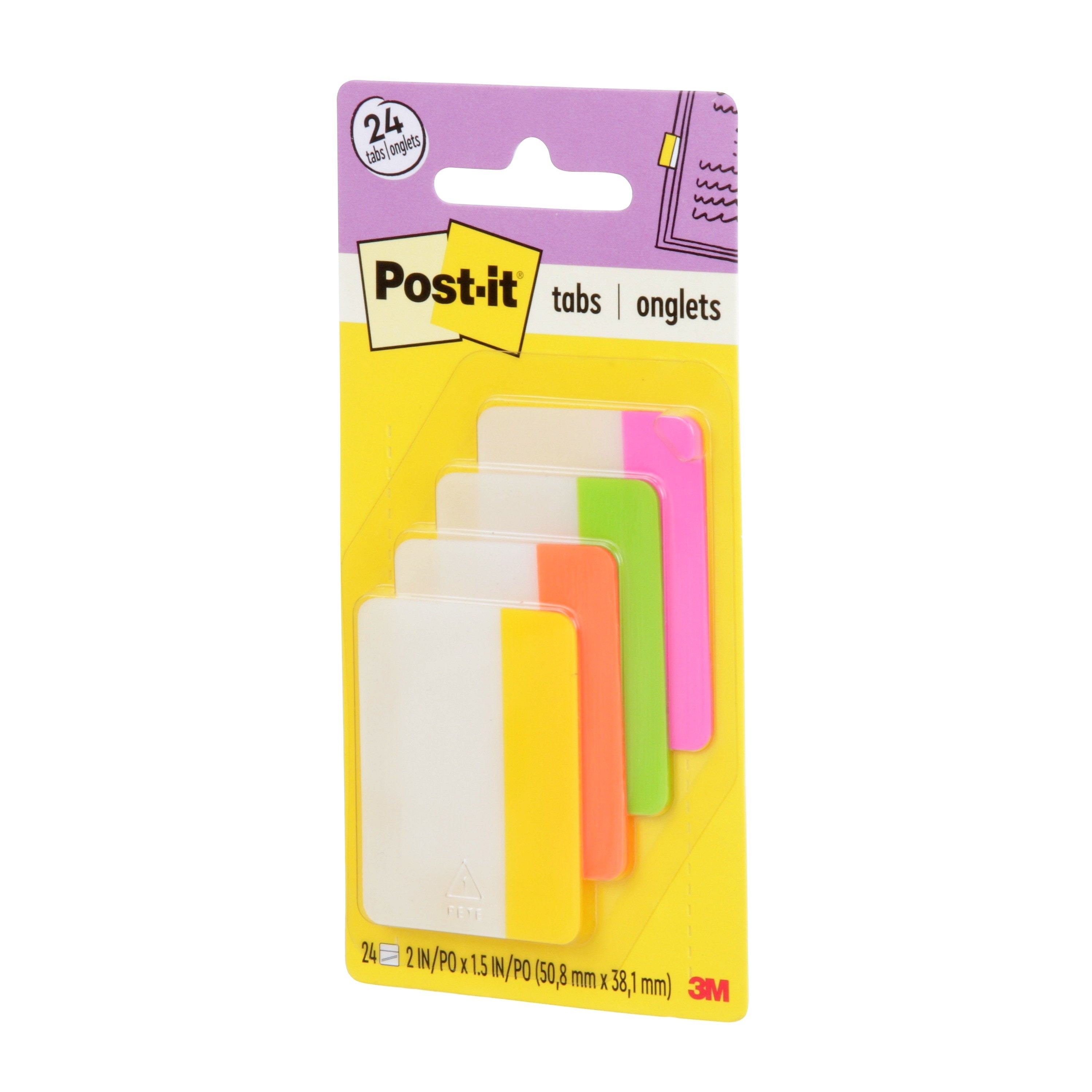 Post-it Tabs, 2" Wide, Solid, Assorted Colors, 24 Tabs/Pack (686-PLOY)