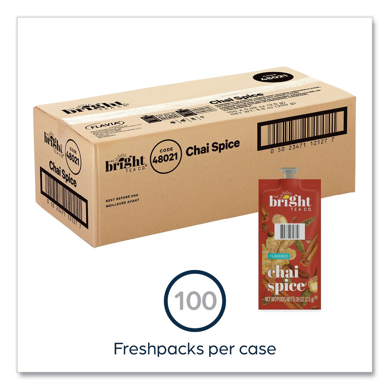 FLAVIA The Bright Tea Co. Chai Spice Black Tea Freshpack, Chai Spice, 0.09 oz Pouch, 100/Carton