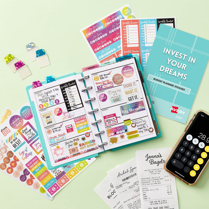 Avery Budget Planner Stickers Pack, Assorted Colors, 1,230/Pack (6788)