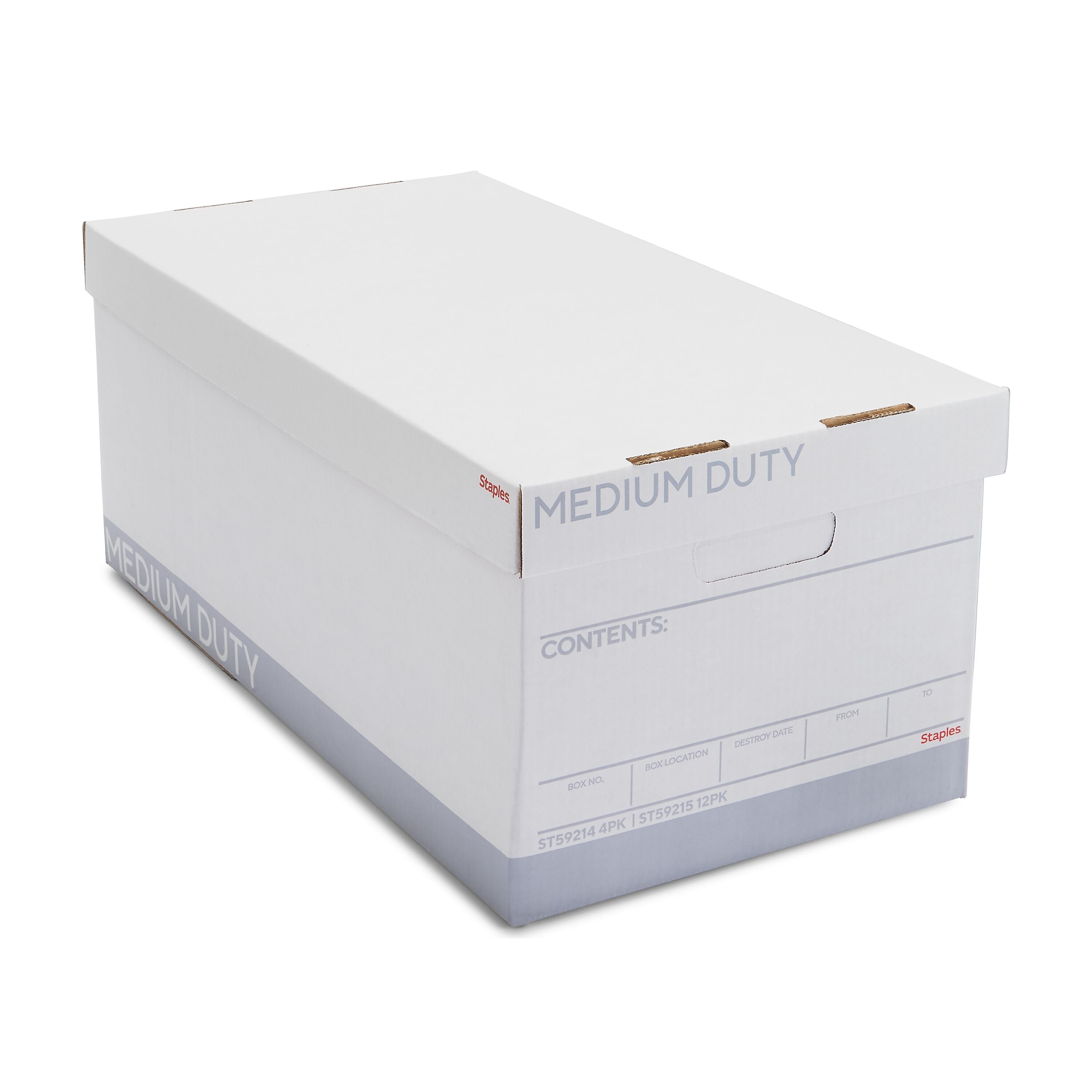 Staples Medium Duty 60% Recycled EZ Fold Corrugated File Box Lift Off Lid, Letter Size, White/Gray, 12/Carton (2489403)
