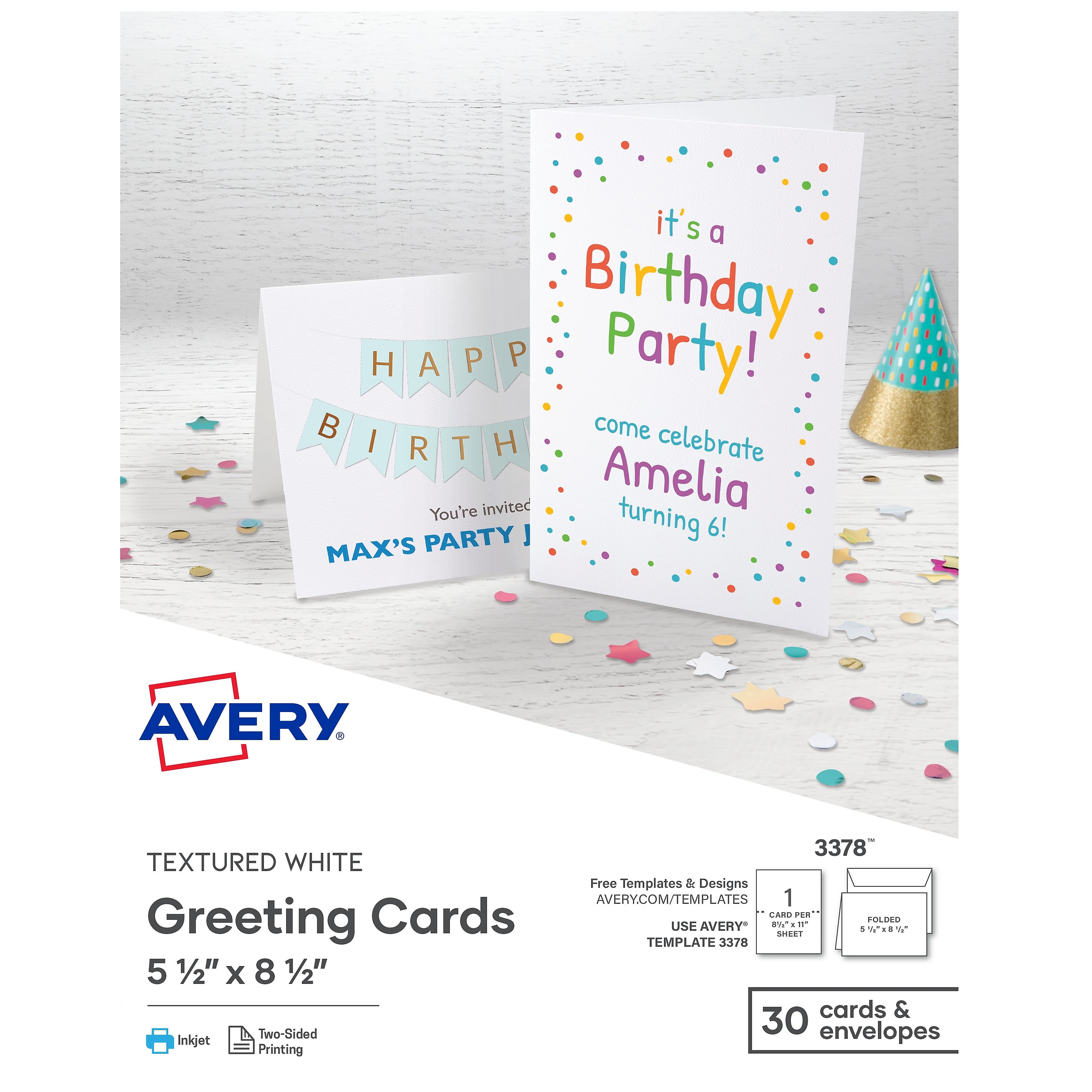Avery Half-Fold Cards with Envelopes, 5.5" x 8.5", Textured White, 30/Box (AVE3378)