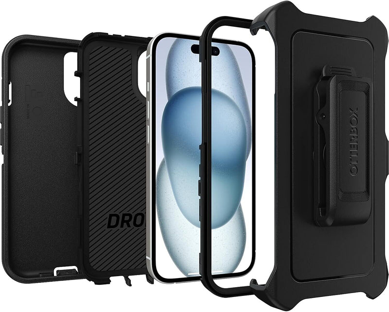OtterBox Defender Case for Apple iPhone 13/14/15, Shock Absorbing, Rugged Protection, Black (77-92557)