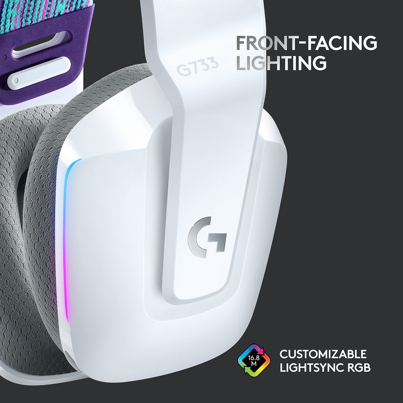Logitech G Series G733 Wireless Over-the-Ear Gaming Headset, White (981-000882)