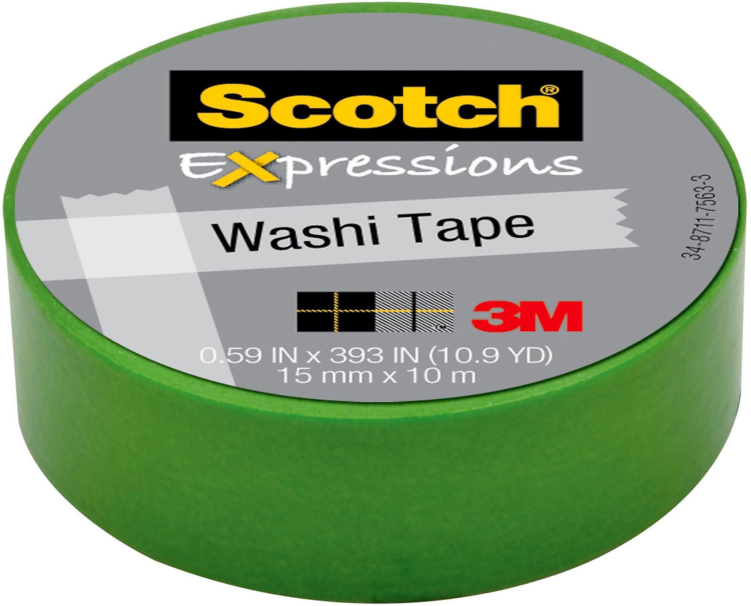 Scotch® Expressions Washi Tape, 0.59" x 10.91 yds., Green (C314-GRN)